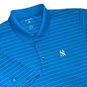 New York Yankees Antigua Men's XXL white Striped Blue Golf Polo Baseball MLB
